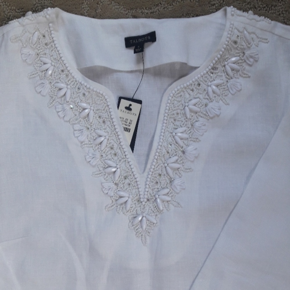 Beaded White Linen Tunic - Still Has Tags